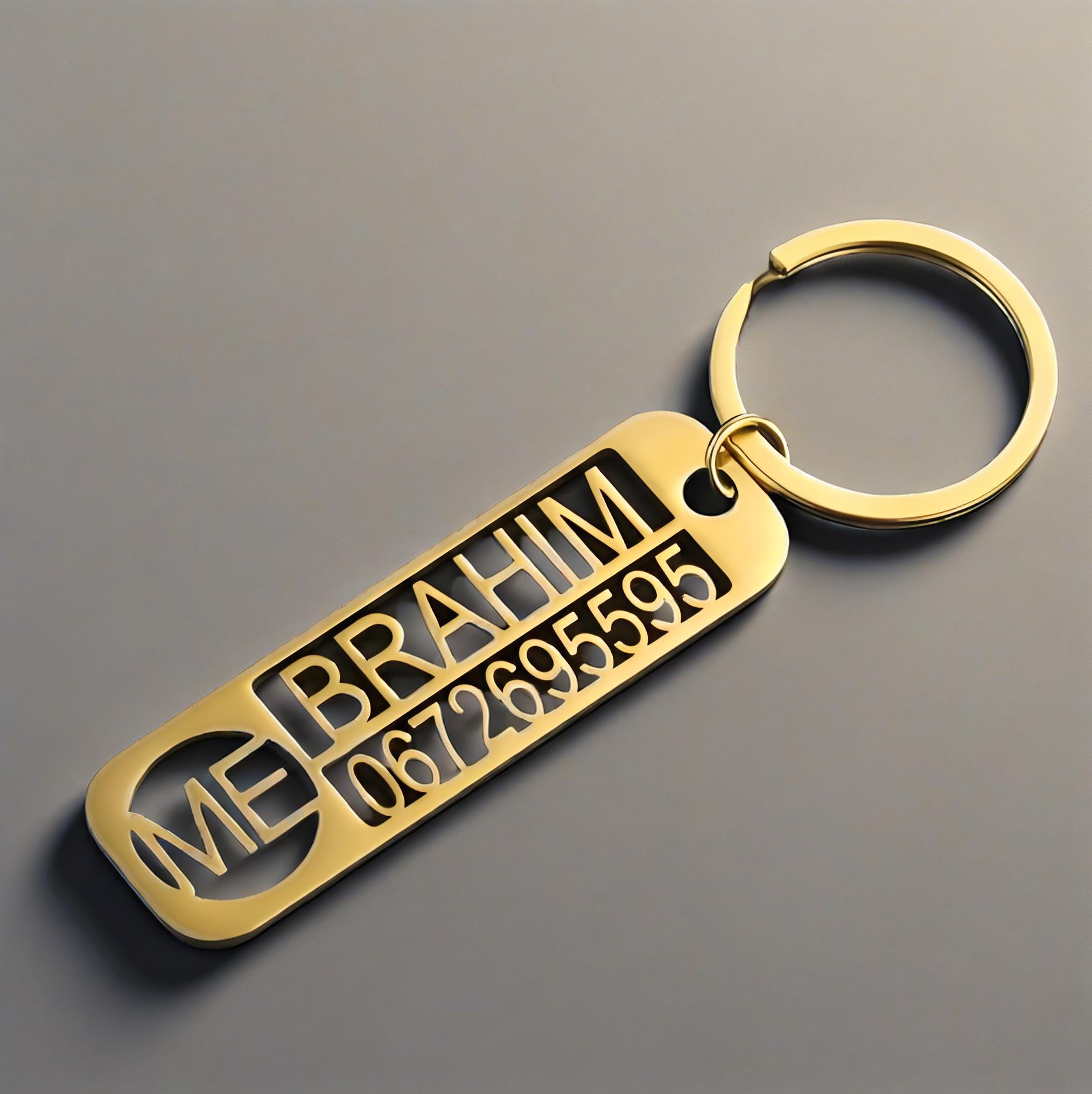 3D Printing Logo - Custom Engraved Name Number Keychain, Gold